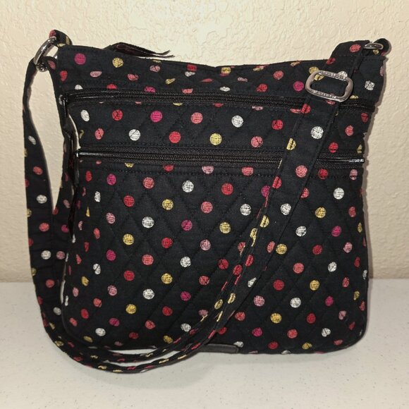 Fall Winter Black Bag Vera Bradley Over the Shoulder Cross Body with Polka Dots - Picture 1 of 16